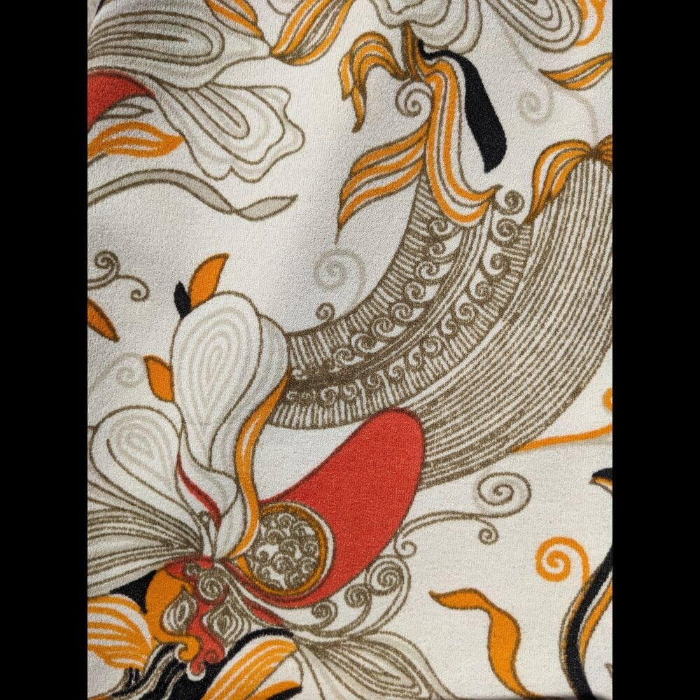 Vintage French 70s Psychedelic Floral Mock Turtleneck Front Slit Tunic Top Sz XS - Picture 6 of 12